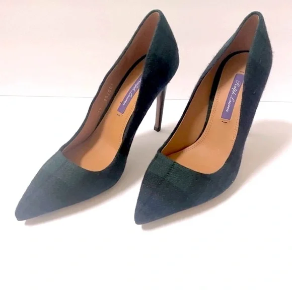 NEW Ralph Lauren Celia Purple Label Black Watch Tartan Stiletto Pumps Size 7 Heels
